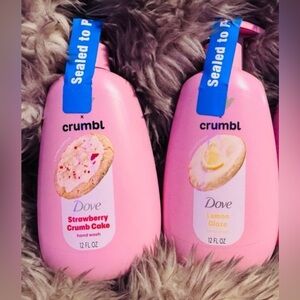 🍰sold🍰 Crumbl X dove collaboration hand soaps in strawberry crumb, cake lemon